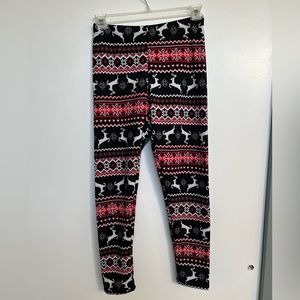 NWT Fleeced Lined Reindeer Christmas Print Leggings - Size L